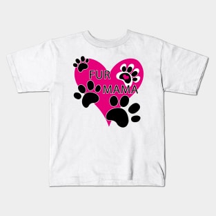 Fur Mama Pink Heart Paw Prints Kids T-Shirt